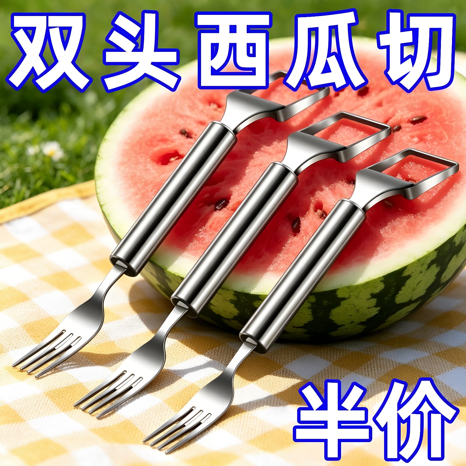 西瓜切块神器双头不锈钢水果叉切丁取肉器分割器家用懒人吃瓜神器