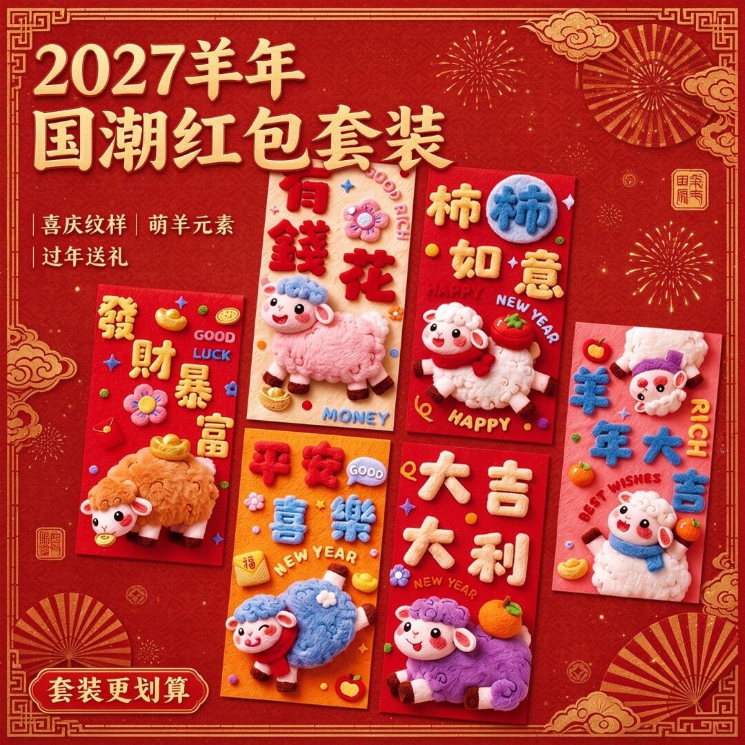 2027羊年红包新年利是封卡通萌羊红包袋过年拜年喜庆多款图案红包
