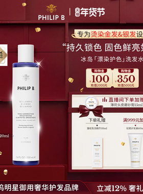 美国Philip B裴利毕冰岛漂染护色洗发水祛黄固色银灰发色适用修护