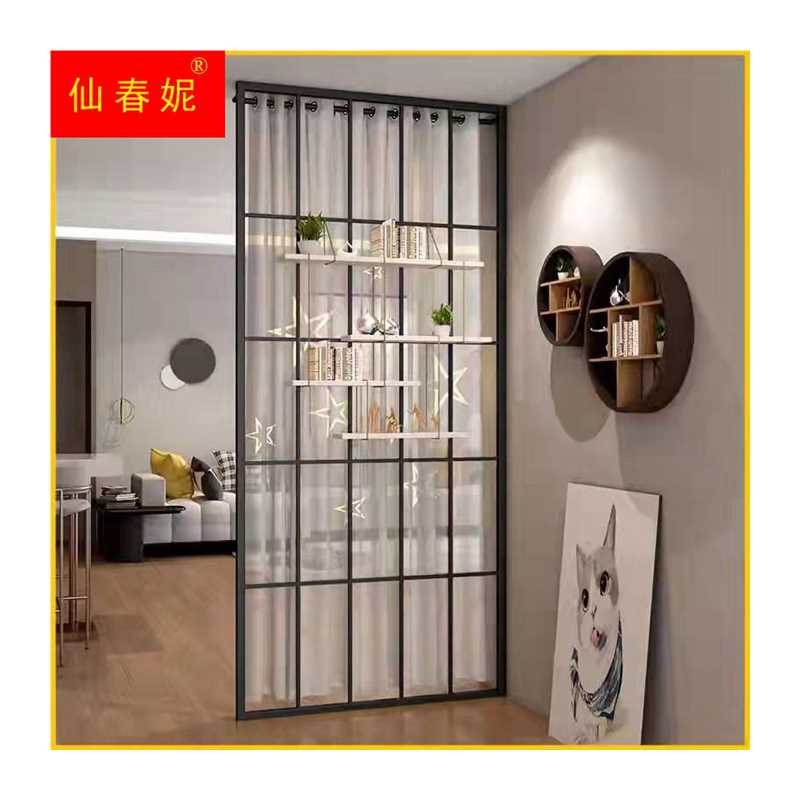 铁屏风艺隔断装饰家用免打孔断卧室窗帘分割墙办公室镂空玄关隔墙