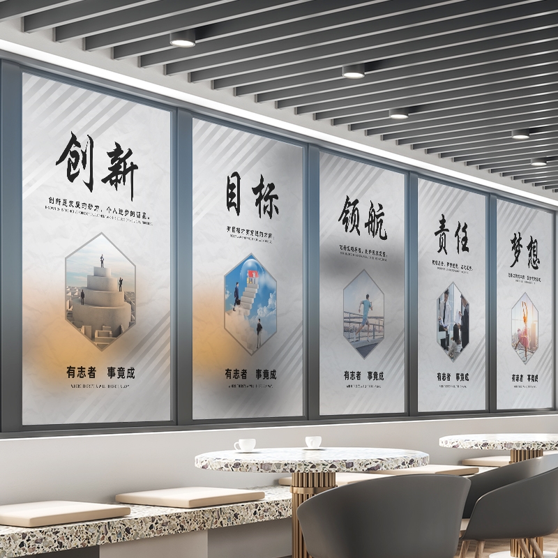 办公室磨砂玻璃贴膜公司文化励志标语隔断装饰玻璃门窗户贴纸防窥
