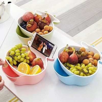 极速Double layer fruit tray set of asphalt basket lazy perso