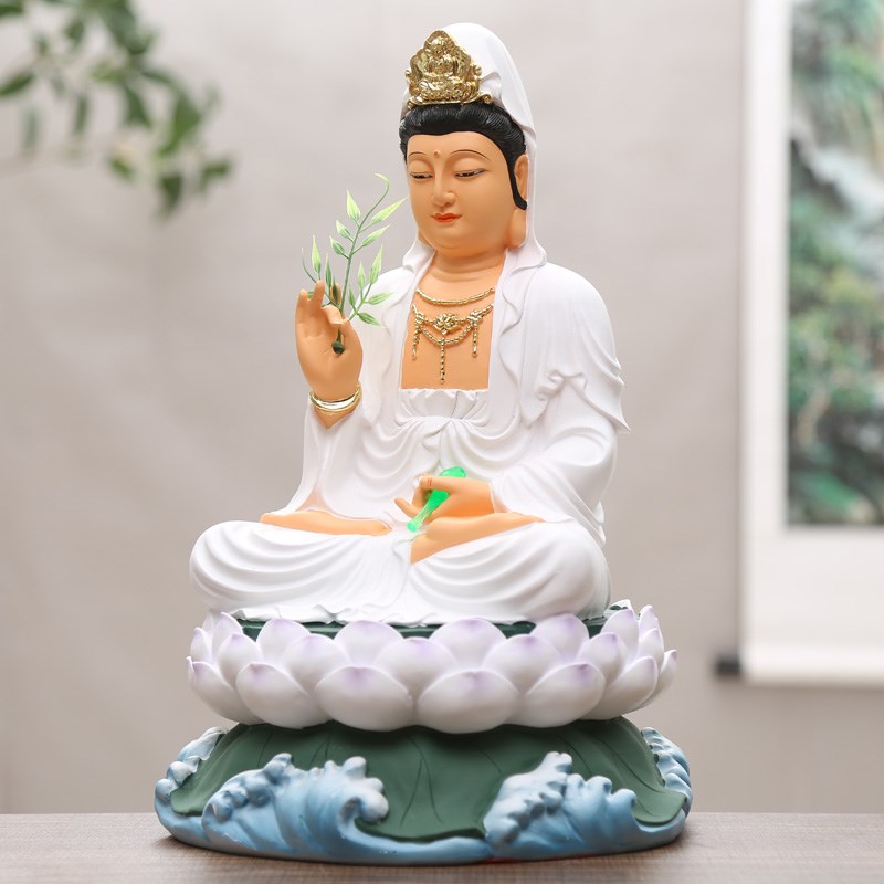 好货如意家用观世音佛像居家供奉南海观音菩萨树脂白衣观音摆件