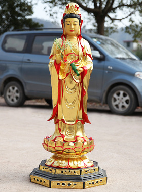 好货家用树脂佛像 1米3高西方三圣佛像带背光站西方三圣鎏金三圣