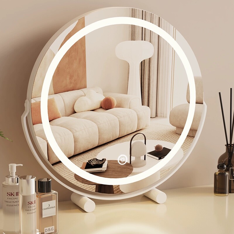 速发桌灯化妆镜卧室台式带面梳补台梳妆镜宿舍妆光充电可旋转镜子