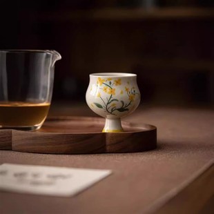 纯手绘高脚茶杯陶瓷蛮腰主人杯单个功夫茶具品茗杯U家用女士喝茶