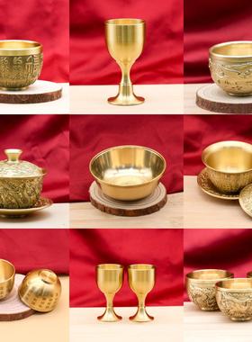 创意黄铜百福组合高脚杯铜杯子酒宴小酒杯家用茶供杯酒具茶壶摆件