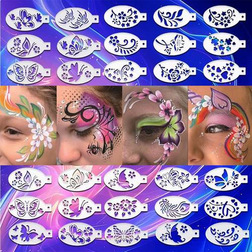 跨境儿童面部彩绘镂空绘画模板画脸眼角舞台妆DIY手喷绘漏印模板