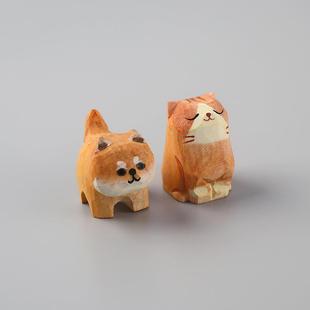 木雕小猫橘猫摆件手工艺品挂件礼品钥匙扣手作造景木猫纯手工