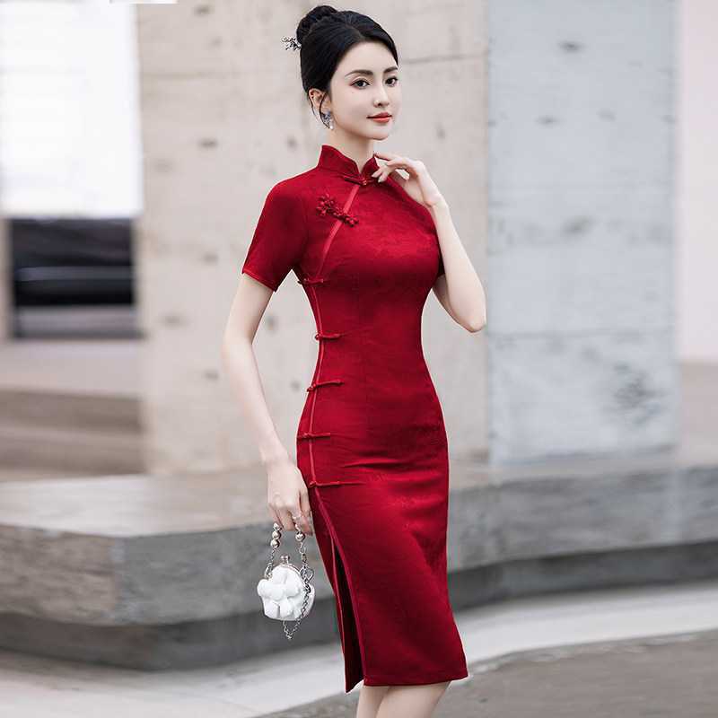 极速中考旗袍旗开得胜夏款2025新款适合高考年轻款妈妈送考红色小