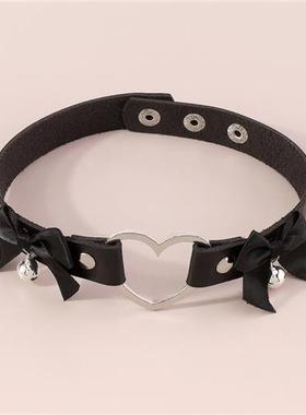 Love collar leather bow bell choker necklace