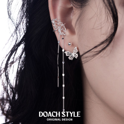 蕾丝蝴蝶耳夹925纯银高级感耳钉