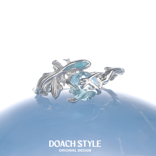 DOACH 原创设计灵蓝鱼戒指S925纯银不掉色小众高级鱼形开口食指戒