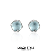 纯银耳钉女小众设计感养耳洞边缘独特耳骨钉蓝色猫眼石耳饰高级感