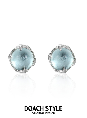 纯银耳钉女小众设计感养耳洞边缘独特耳骨钉蓝色猫眼石耳饰高级感