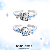 DOACH冬日来信小猫小狗闺蜜对戒925纯银戒指原创设计甜酷情侣对戒