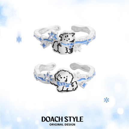 DOACH冬日来信小猫小狗闺蜜对戒925纯银戒指原创设计甜酷情侣对戒