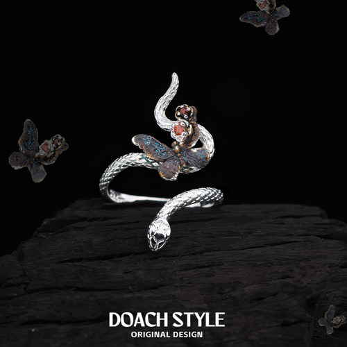 DOACH幻彩蝶蛇925纯银蝴蝶戒指