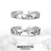 DOACH 雪蝶原创纯银戒指不掉色蓝色蝴蝶对戒小众设计情侣戒指送礼