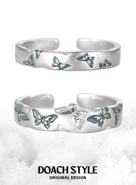DOACH 雪蝶原创纯银戒指不掉色蓝色蝴蝶对戒小众设计情侣戒指送礼