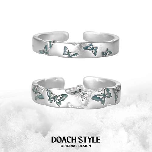 DOACH纯银蓝色蝴蝶戒指情侣对戒