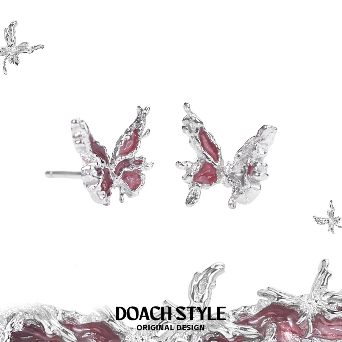 胭脂蝶 原创不规则蝴蝶耳钉s925纯银高级感小众时尚耳环独特耳饰,饰品/流行首饰/时尚饰品新,银饰耳饰,淘宝优惠券,粉丝福利购,淘宝优惠卷
