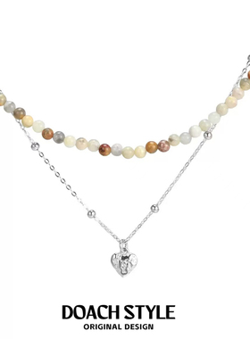 DOACH 秋冬天然石串珠纯银爱心项链女高级感小众轻奢复古叠戴颈链