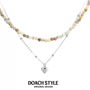 DOACH 秋冬天然石串珠纯银爱心项链女高级感小众轻奢复古叠戴颈链