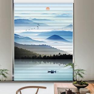 香格里拉帘百叶柔纱帘客厅电动窗帘浴室遮光防水免打孔卷帘 新中式