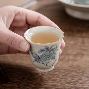 桂花开贴花主人杯青花品茗杯青花瓷主人杯陶瓷功夫小茶碗新中式