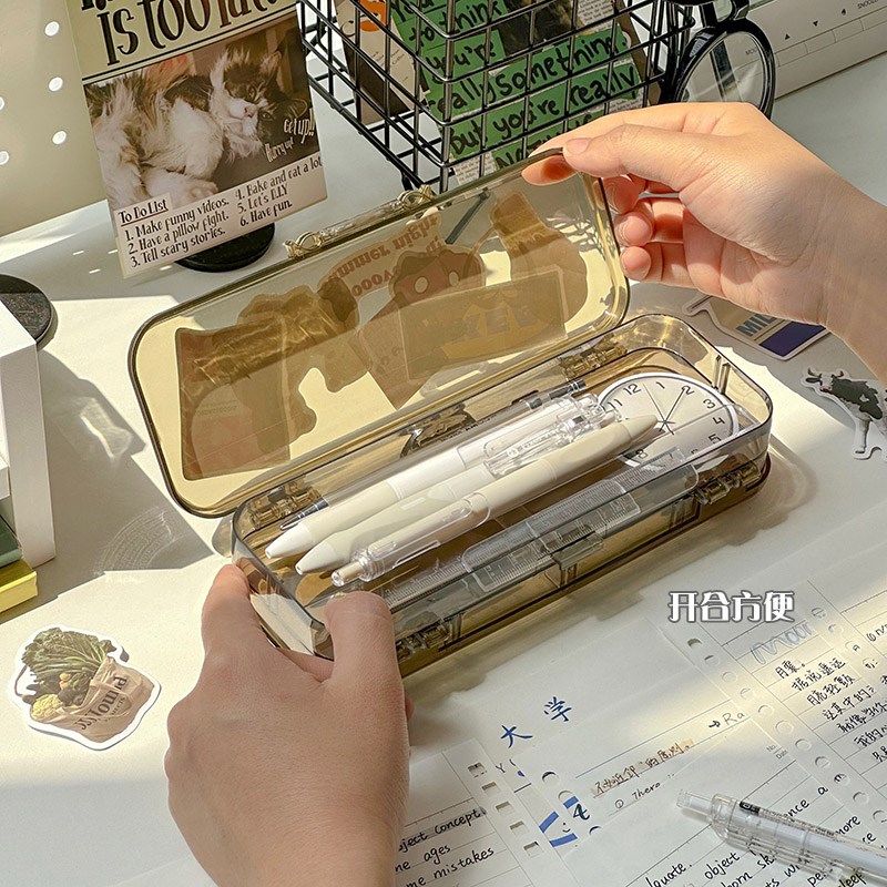 速发双层透明文具盒高颜值孩学生笔盒笔袋铅笔盒
