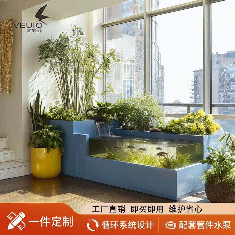 不锈钢金属玻璃鱼缸阳台鱼池流水景观花箱生态鱼缸沼泽循环水过滤