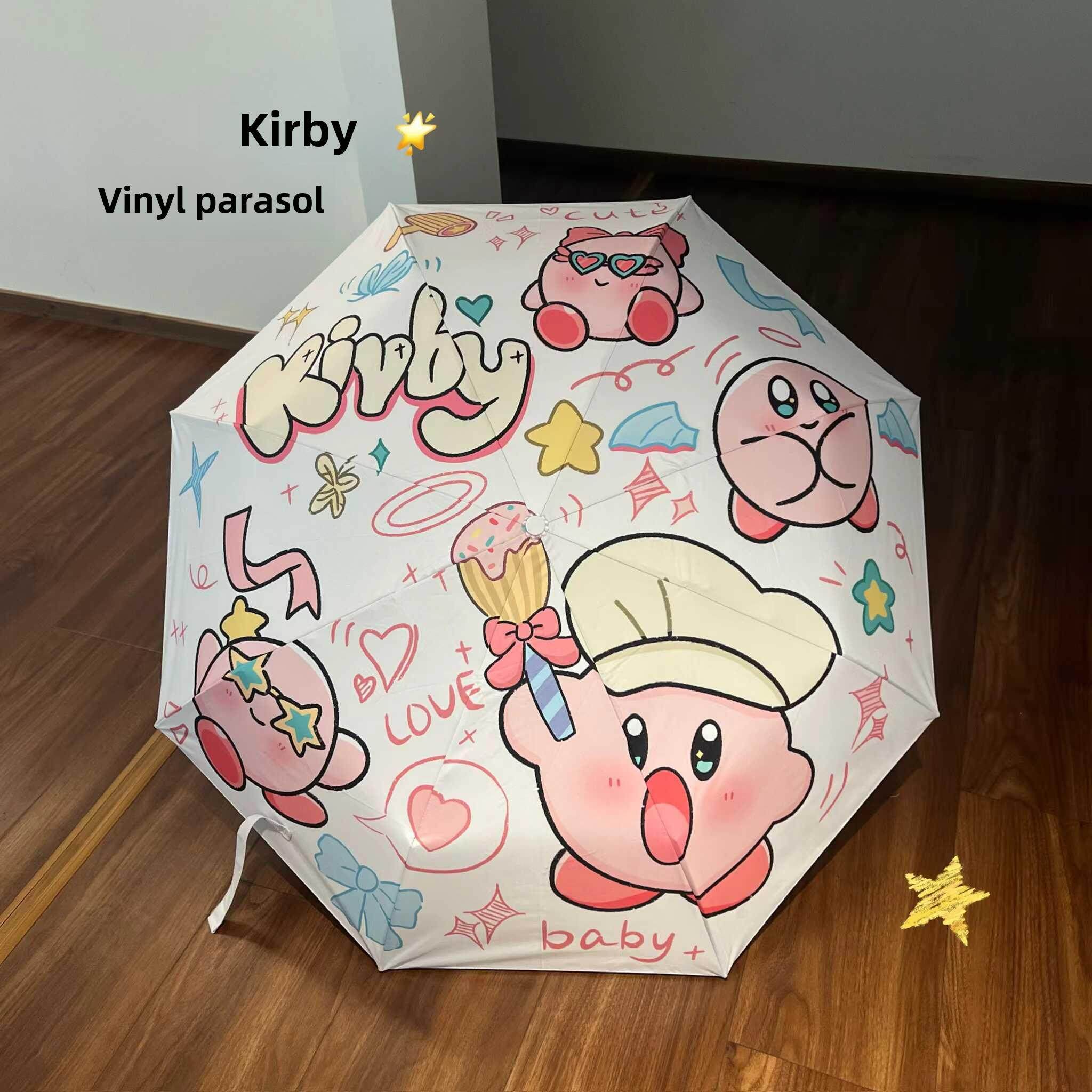 卡通Kirby儿童伞太阳伞全自动妇女雨或阳光保护学校专用遮阳伞