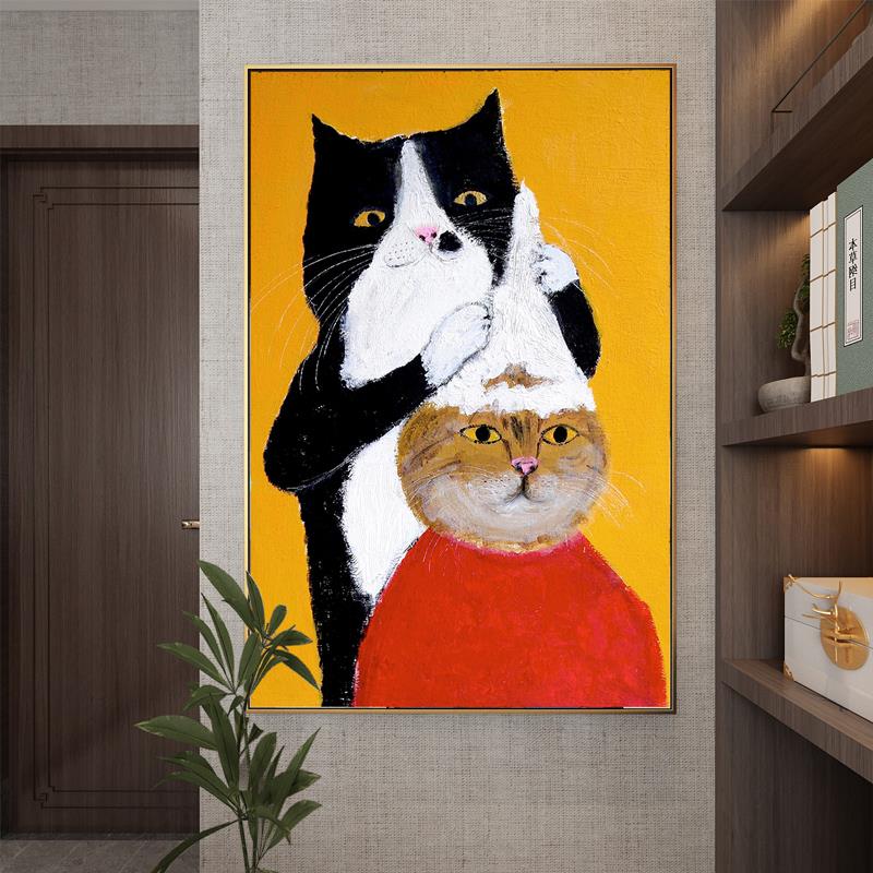 猫理发师现代休闲有趣创意可爱的猫装饰画幽默理发店墙壁挂画壁画