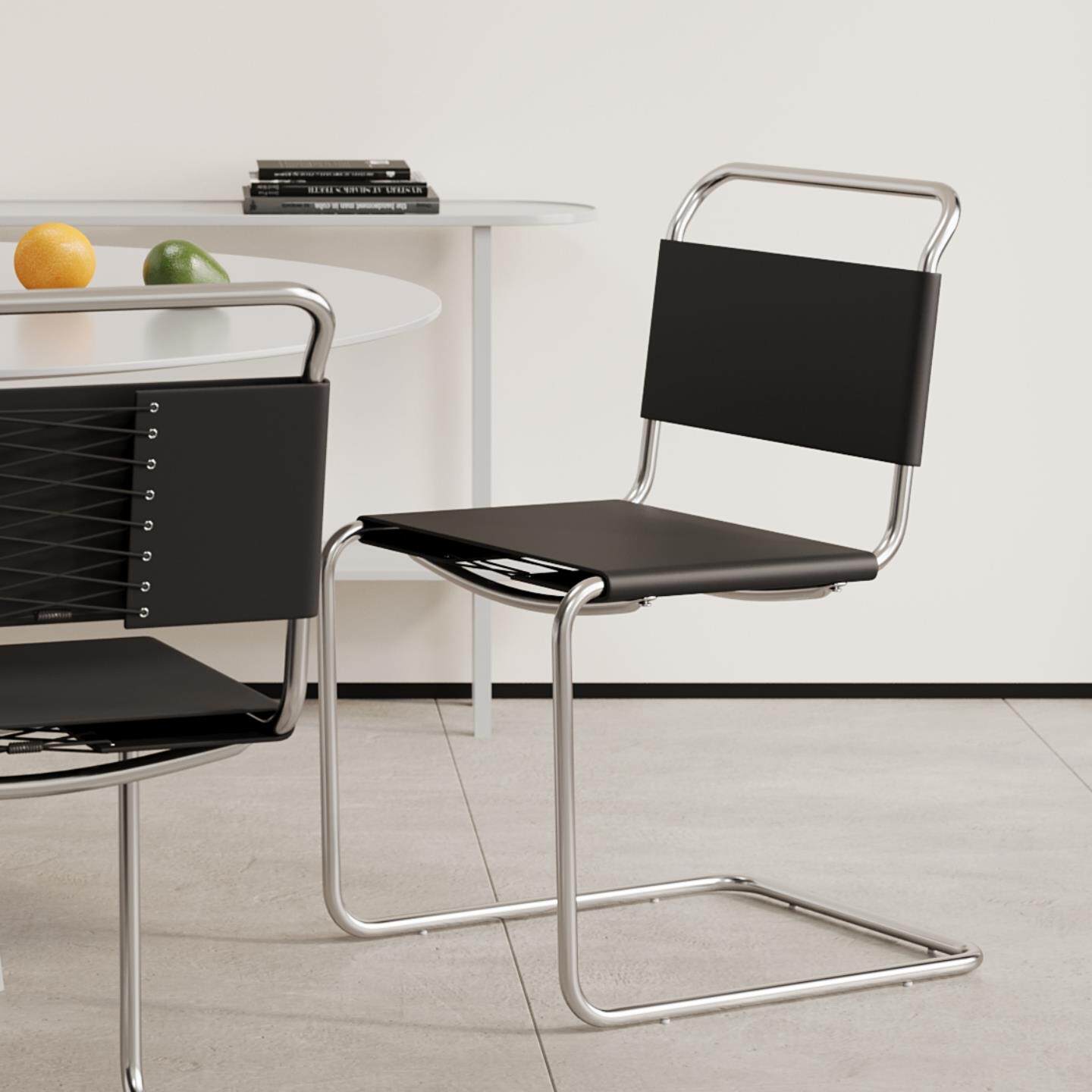 意式马鞍皮餐椅包豪斯餐桌椅覆古咖啡店极简轻奢高级感中古风椅子