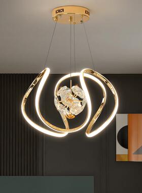 轻奢水晶餐厅吊灯现代简约创意设计 智能调光LED灯具适用15坪空间
