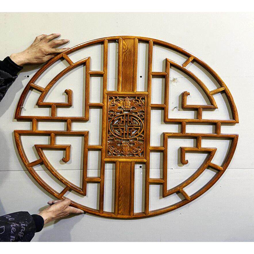 东阳木雕挂件实木花格花窗壁挂玄关中式圆形装饰画 画隔断雕刻工
