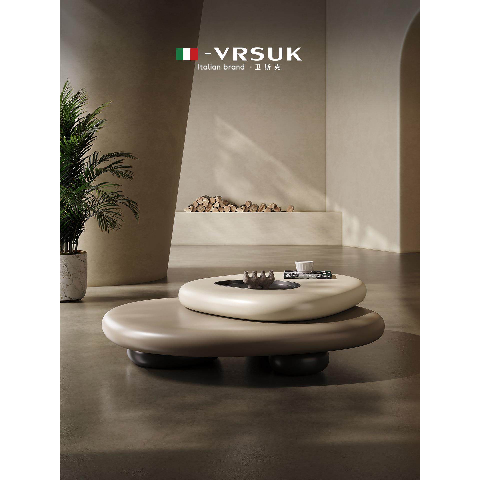 VRSUK专利原创鹅卵石旋转茶几客厅简约轻奢设计师诧寂现货茶台