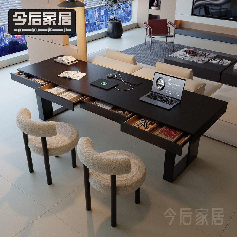 客厅大长书桌阅读学习桌实木白蜡木桌子大板桌带抽屉沙发后长条桌
