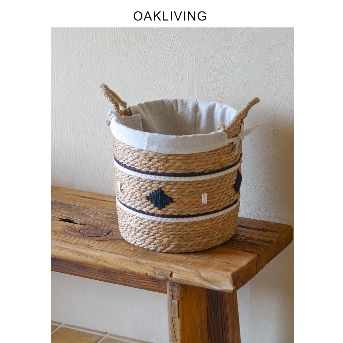 oakliving法式家用手工编织收纳篮脏衣篓草编筐衣服杂物收纳篮