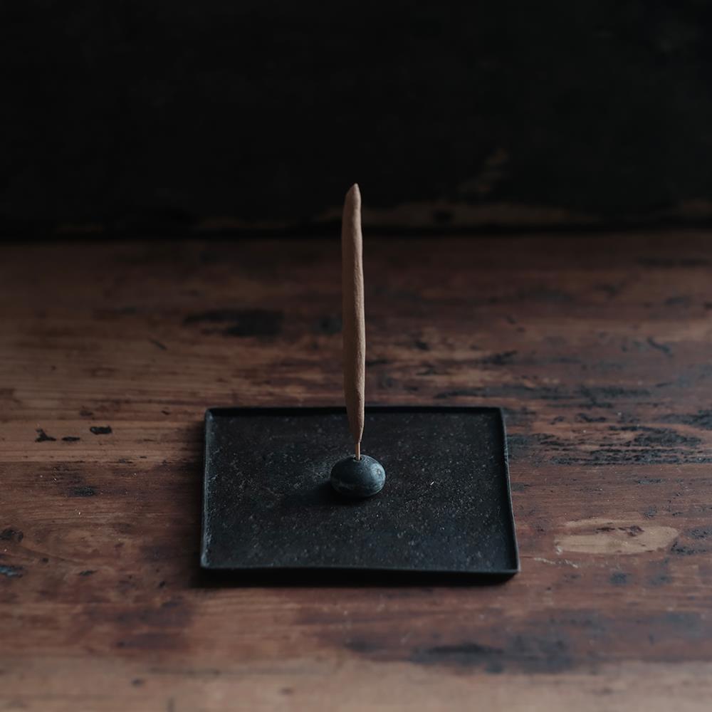 爻二｜纯手工锤制老铁香盘铁香插底座直角圆盘茶盘杯托 托盘茶具