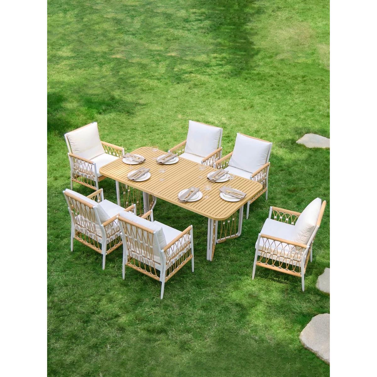 户外桌椅庭院别墅露天防水防晒藤编室外露台花园铝合金长桌椅组合