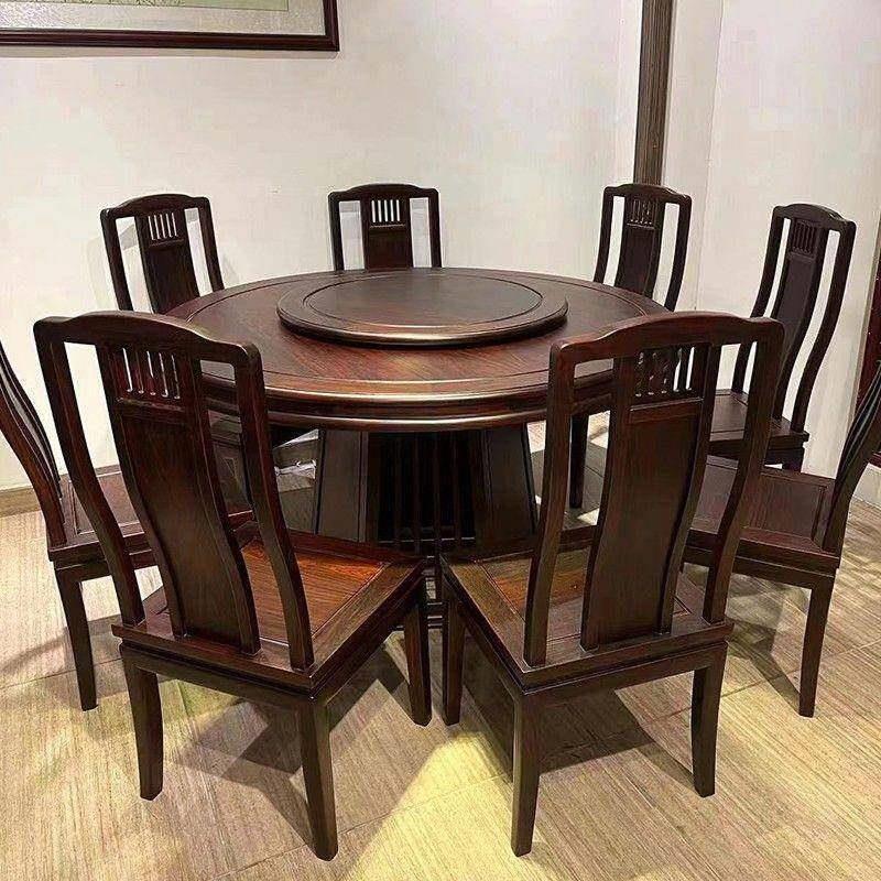 唐百年红木餐桌东非黑酸枝圆桌中式新中式圆台饭桌原木餐桌椅组合