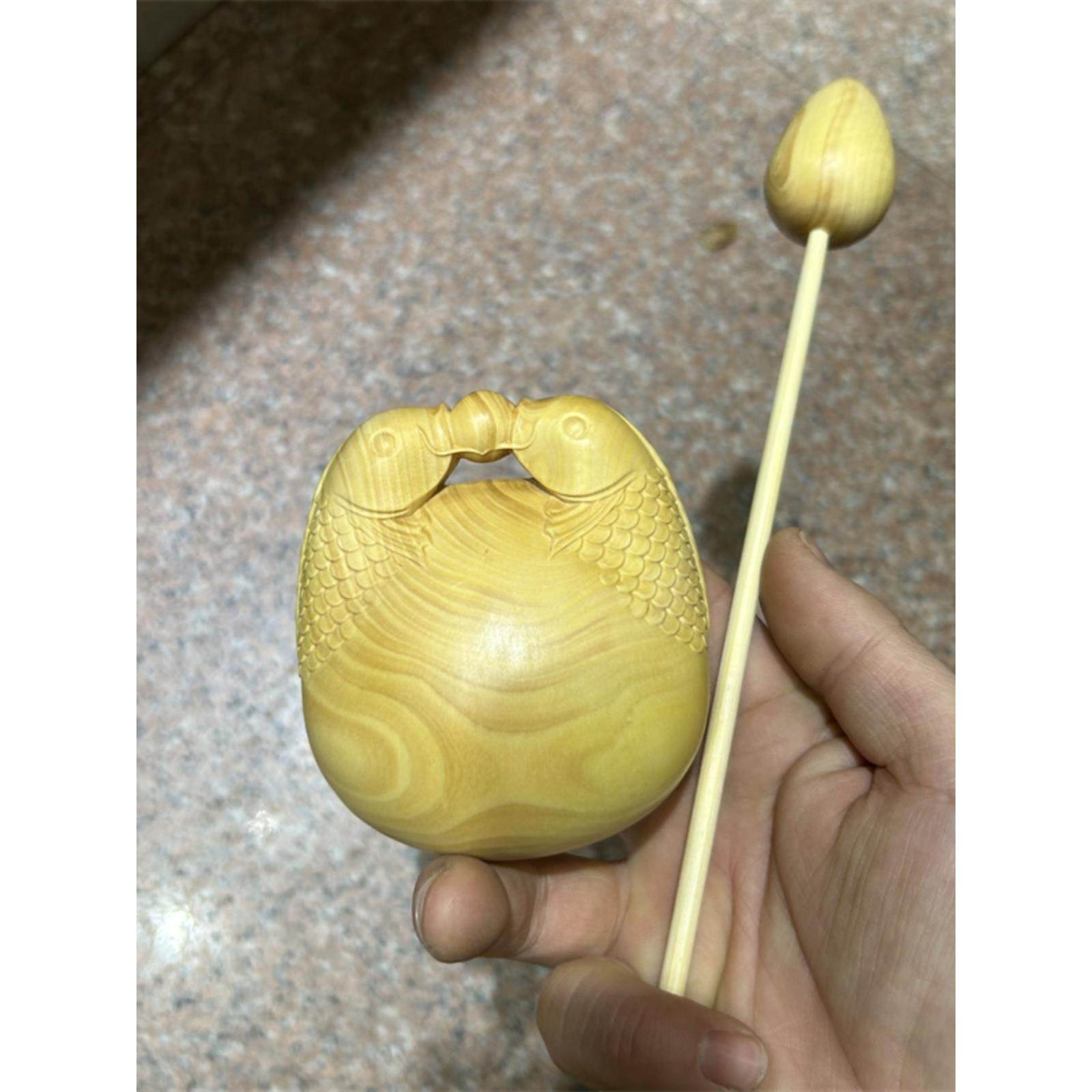 黄杨木雕双鱼戏珠解压敲木鱼法器实木随身摆件可爱办公室静心礼物