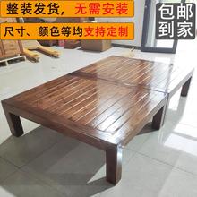 实木床无床头老榆木纯实木床榻榻米床榫卯结构原木矮床双人床定制