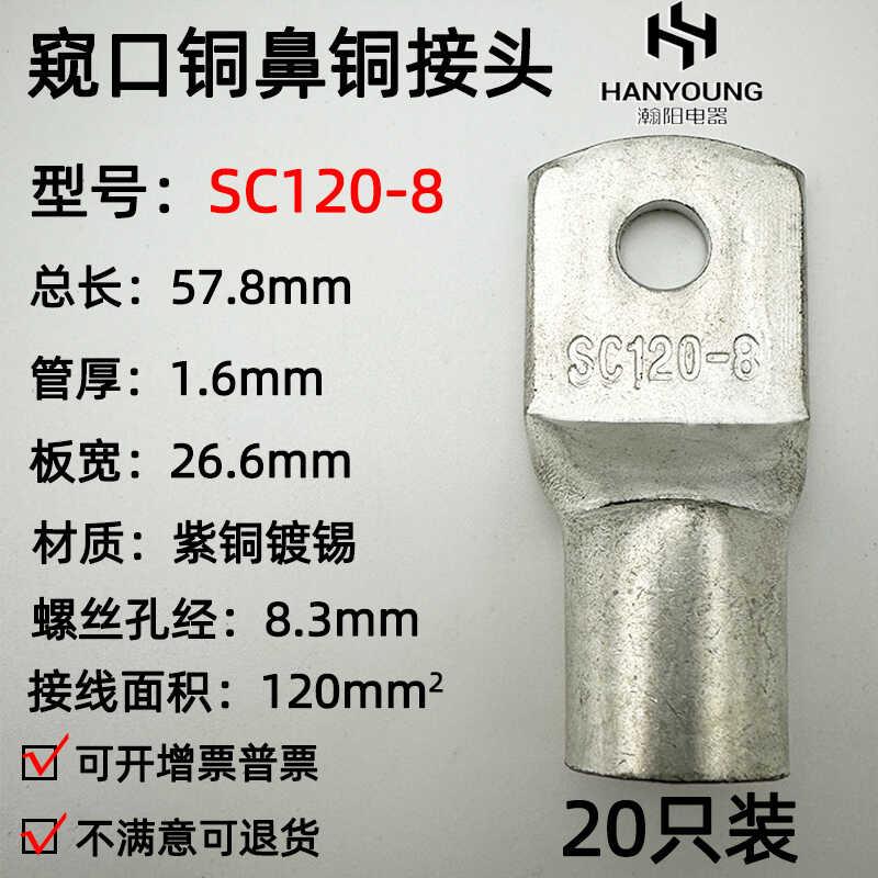 20只紫铜SC120-8/10/12/14/16窥口接线鼻子铜接头铜线耳接线端子