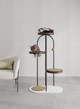 不占地极简太空舱实木猫跳台猫抓板猫咪架子黑色猫爬架猫窝一体