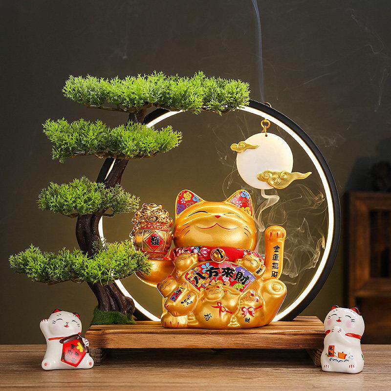 家居乔迁送礼招财猫自动招手灯圈招财摆件店铺做生意开业创意礼品