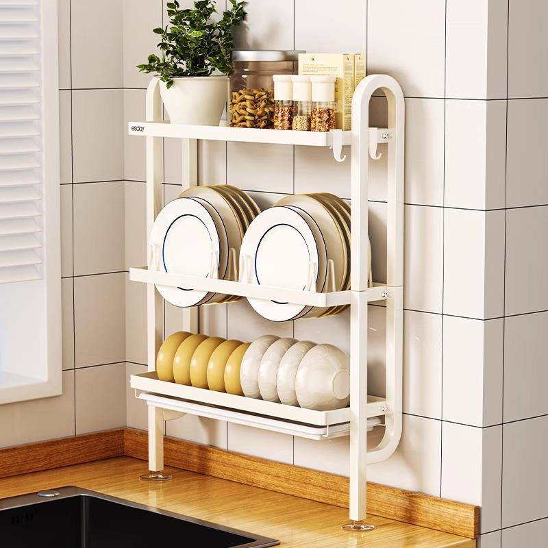 不锈钢厨房置物架免打孔上墙水槽极窄边夹缝碗盘收纳架碗碟沥水架