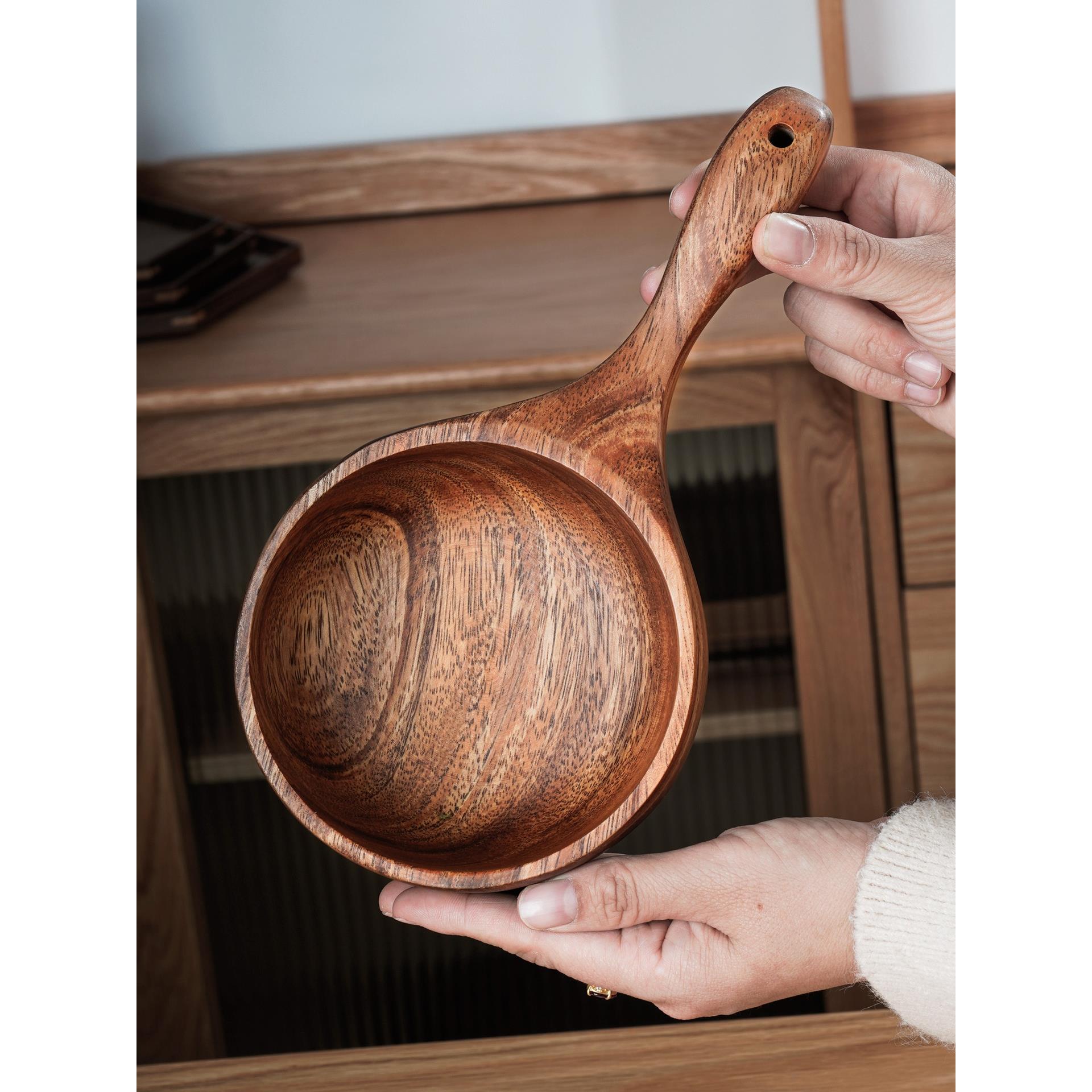 韩式整木手柄大水瓢网红吃播大号相思木实木量勺桑拿榉木面碗厨具